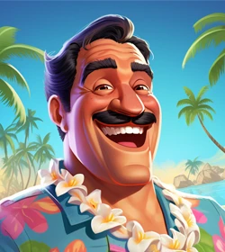 Man in Hawaiian shirt smiling on a sunny day.